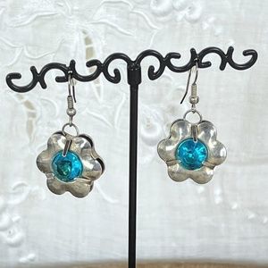 Faux Silver & Blue Topaz "Daisy" Earrings